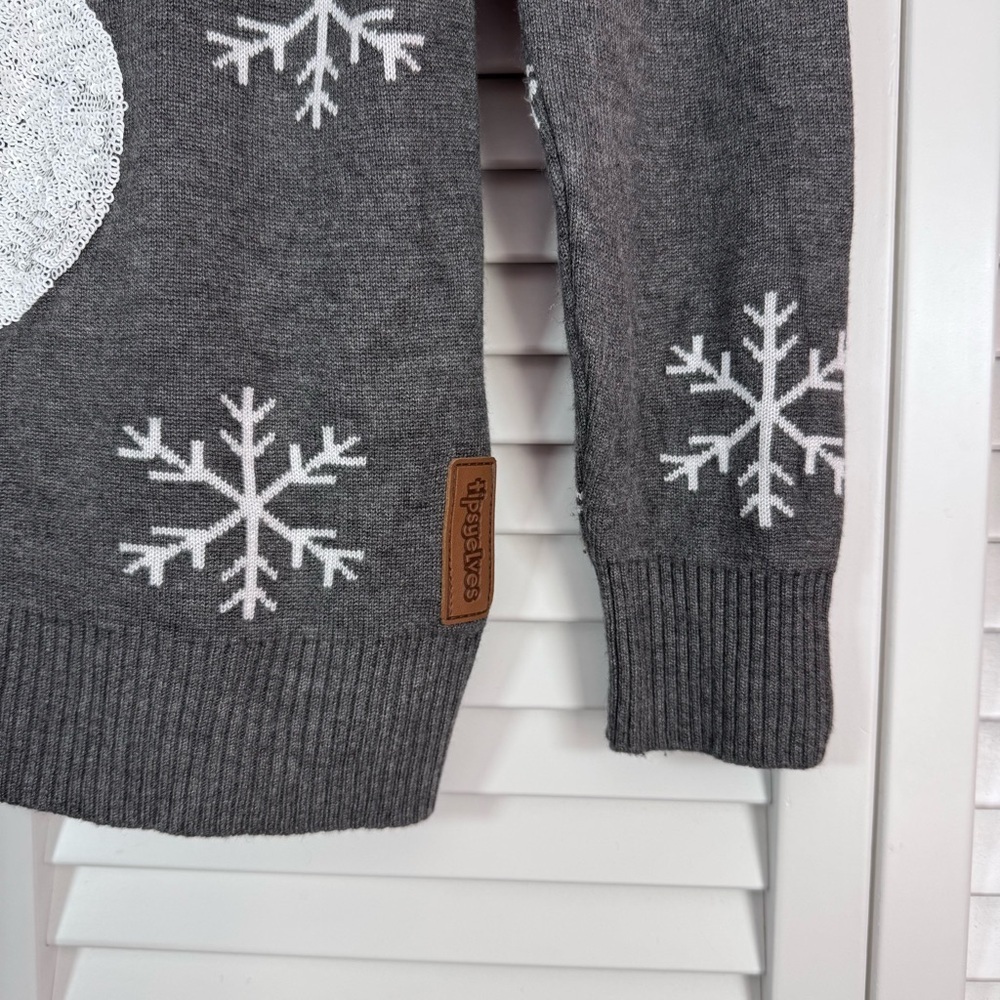 Tipsy Elves Sequin Snow Day Snowman Ugly Christmas Sweater Gray Size XS - Picture 6 of 10